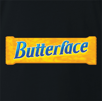 Funny butterface but her face chocolate bar parody men's black t-shirt