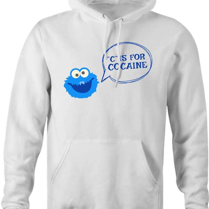 funny C is For Cocaine cookie hoodie men's white 