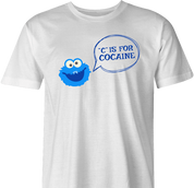 funny C is For Cocaine cookie t-shirt men's white 