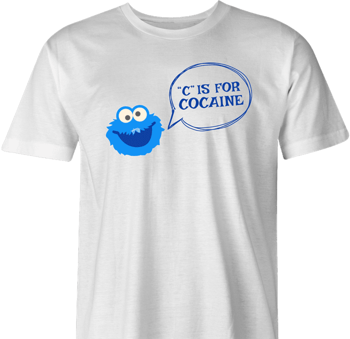 funny C is For Cocaine cookie t-shirt men's white 