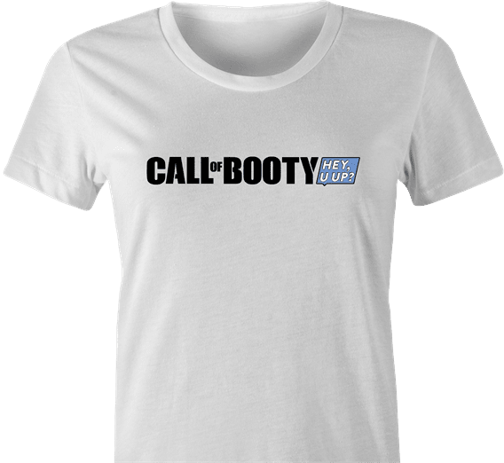 funny Booty Call - Call Of Booty video game Mashup women's white t-shirt