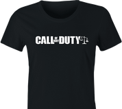 funny Call Of Jury Duty video games parody women's black t-shirt