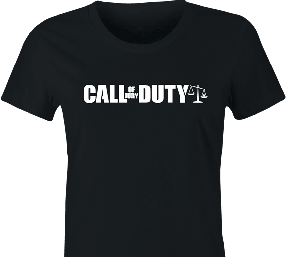 funny Call Of Jury Duty video games parody women's black t-shirt
