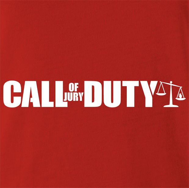funny Call Of Jury Duty video games parody men's red t-shirt