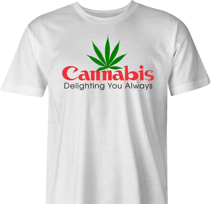 Funny cannabis logo camera parody t-shirt men's white 