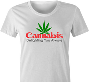 Funny cannabis logo camera parody t-shirt white women's 