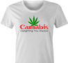 Funny cannabis logo camera parody t-shirt white women's 
