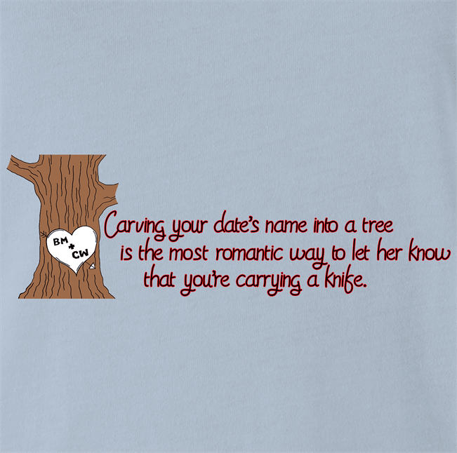 Funny Romantic Carving Names In Tree Parody Light Blue T-Shirt