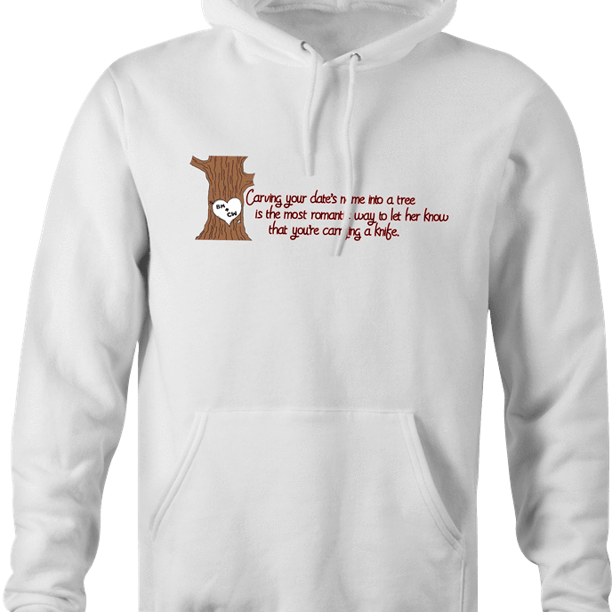 Funny Romantic Carving Names In Tree Parody White Hoodie