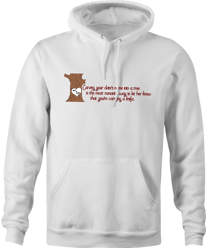 Funny Romantic Carving Names In Tree Parody White Hoodie