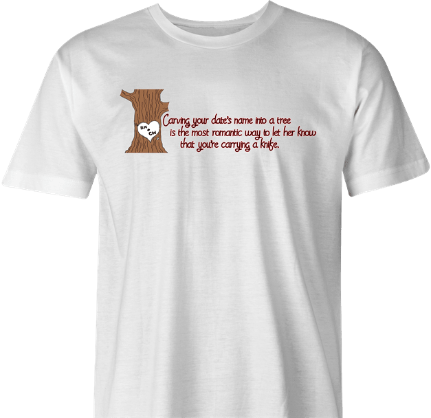 Funny Romantic Carving Names In Tree Parody White Men's T-Shirt