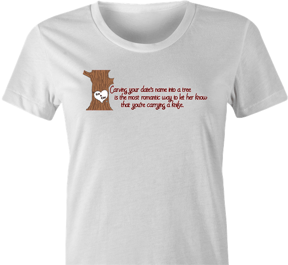 Funny Romantic Carving Names In Tree Parody White Women's T-Shirt