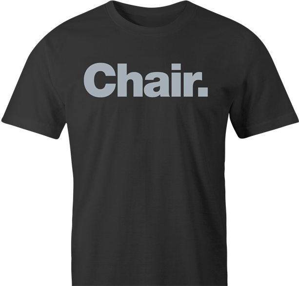 funny men's black chair parody t-shirt 
