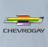 Funny Gay Car T-Shirt Chevrogay men's light blue rainbow shirt