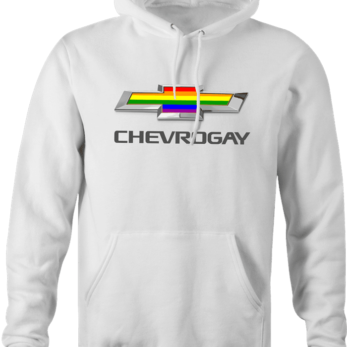 Funny Gay Car Chevrogay men's white rainbow hoodie