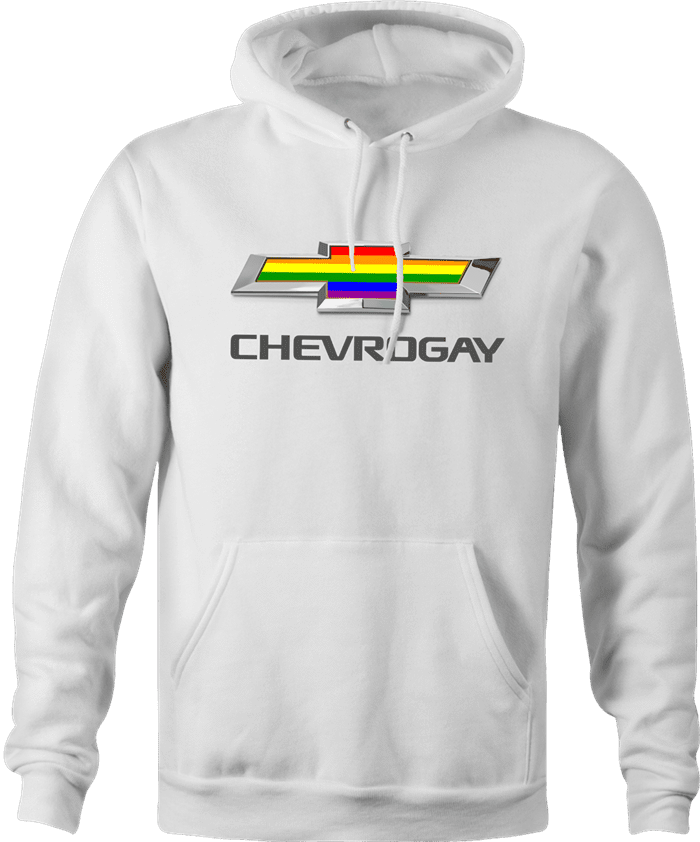 Funny Gay Car Chevrogay men's white rainbow hoodie