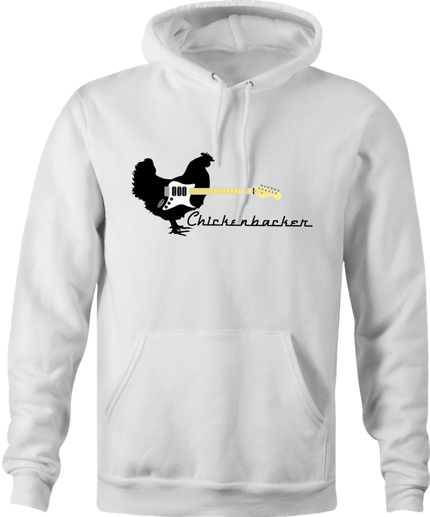 funny chicken guitar hoodie for guitar players men's white 