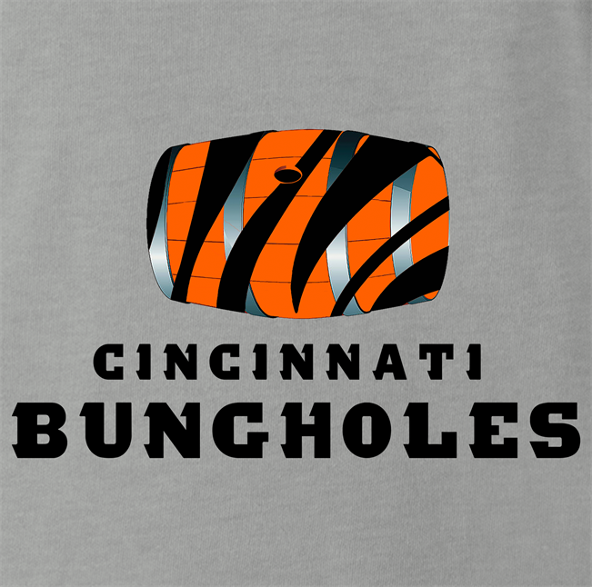 Funny men's grey Cincinnati Bungholes parody t-shirt