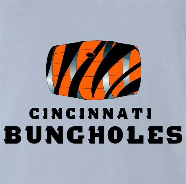 Funny men's light blue Cincinnati Bungholes parody t-shirt