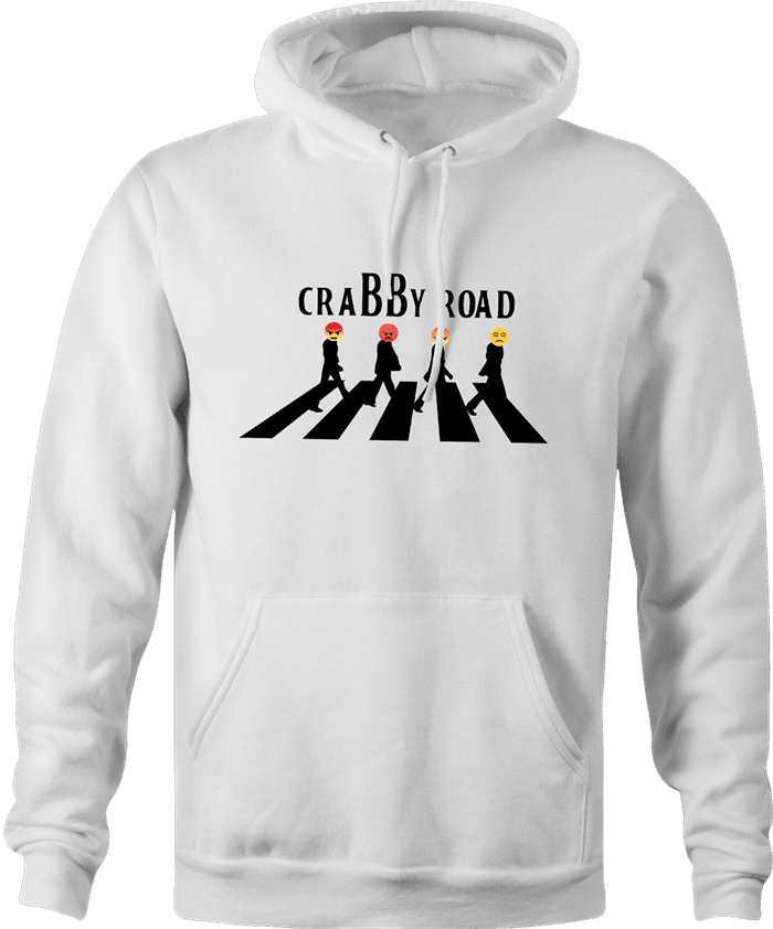 Funny angry emoji abbey road men's white mashup hoodie
