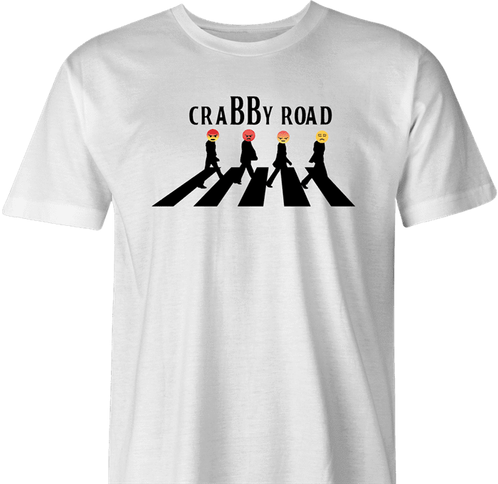 Funny angry emoji abbey road men's white mashup t-shirt 