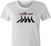 Funny angry emoji abbey road women's white mashup t-shirt 
