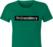 Funny crackberry women's green cell phone parody t-shirt