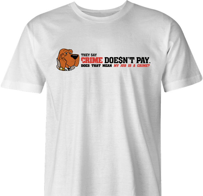 Crime Doesn't Pay men's white t-shirt 
