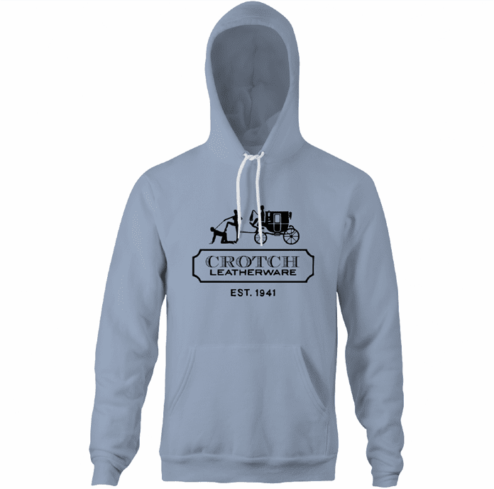 Funny sexy crotch leatherware coach parody light blue hoodie