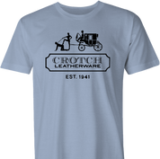 Funny sexy crotch leatherware coach parody light blue men's t-shirt 