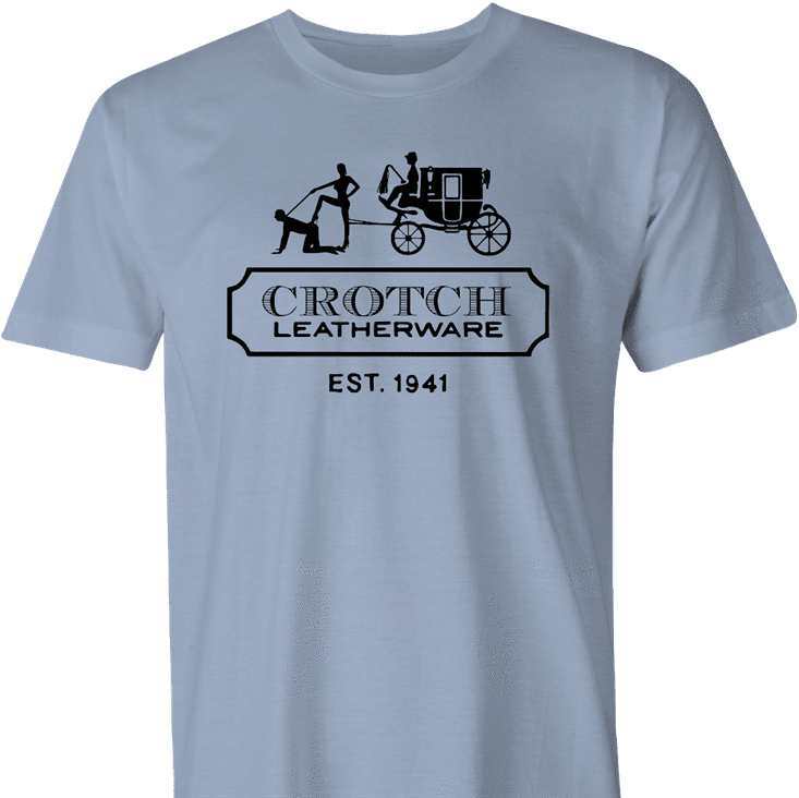 Funny sexy crotch leatherware coach parody light blue men's t-shirt 