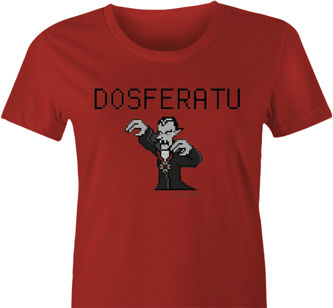 funny programming vampire ms-dos women's t-shirt red