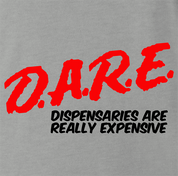 funny marijuana dispensaries are expensive DARE parody ash grey t-shirt