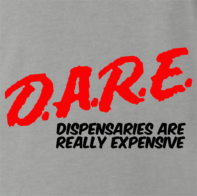 funny marijuana dispensaries are expensive DARE parody ash grey t-shirt
