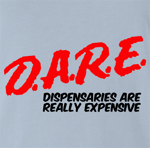 funny marijuana dispensaries are expensive DARE parody light Blue t-shirt
