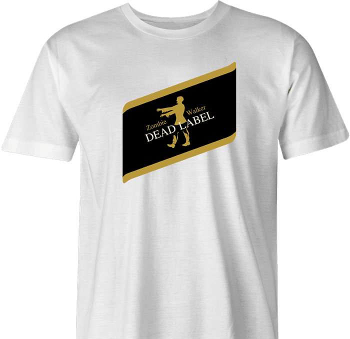 funny Walking dead Zombie Johnny Walker dead label parody men's t-shirt white 