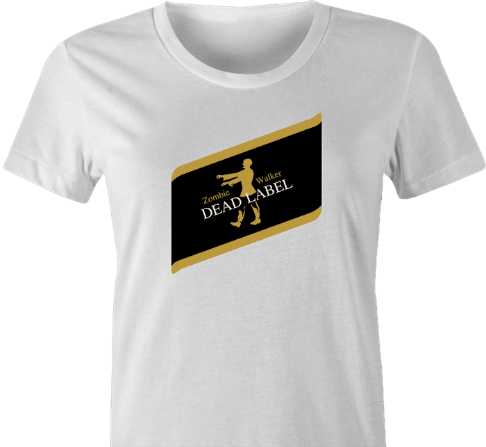 funny Walking dead Zombie Johnny Walker dead label parody women's t-shirt white 