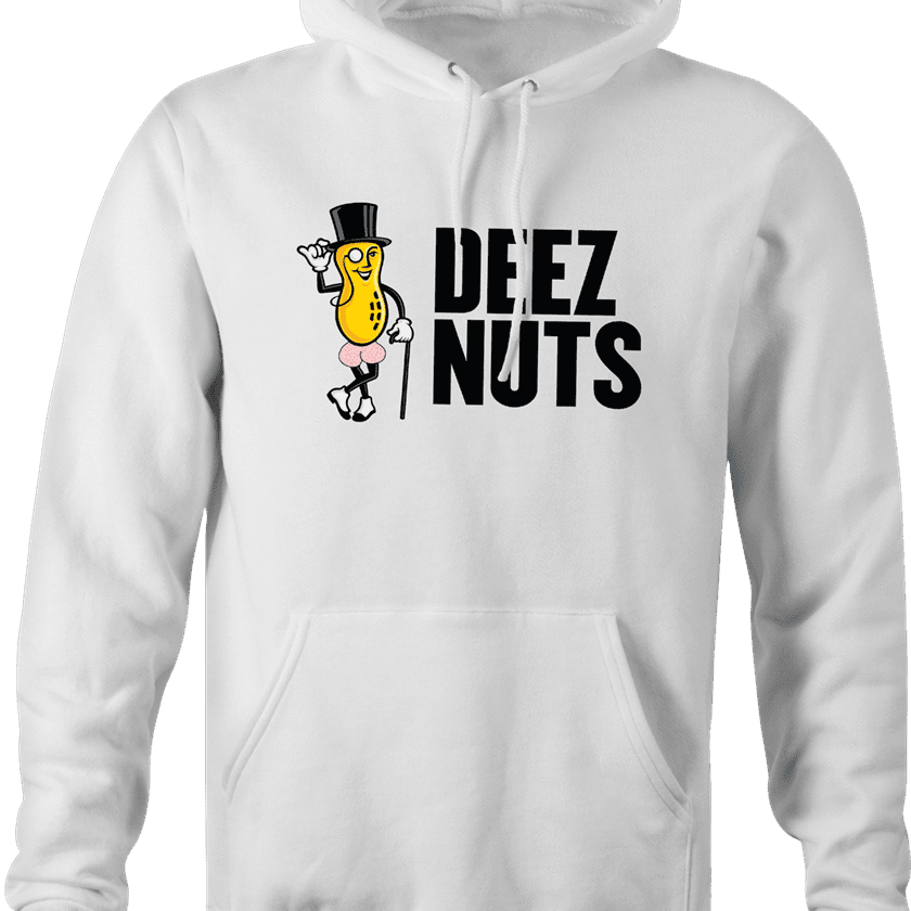 funny deez nuts salty peanuts parody hoodie white 