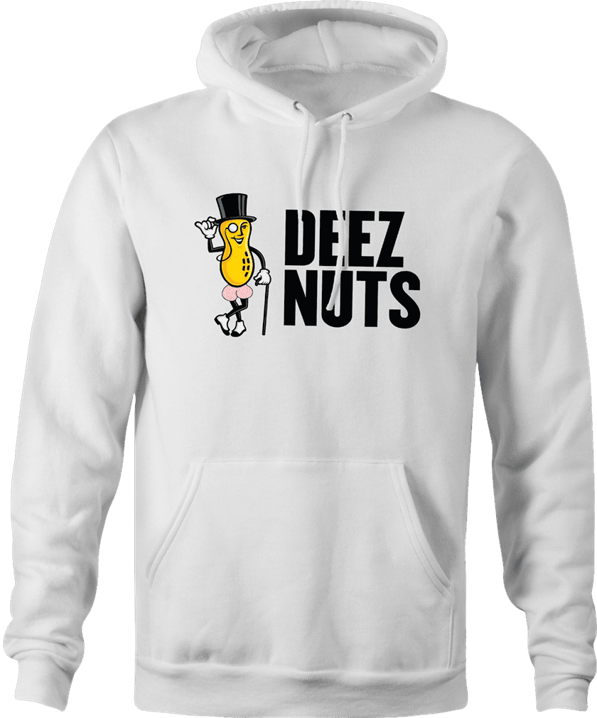 funny deez nuts salty peanuts parody hoodie white 