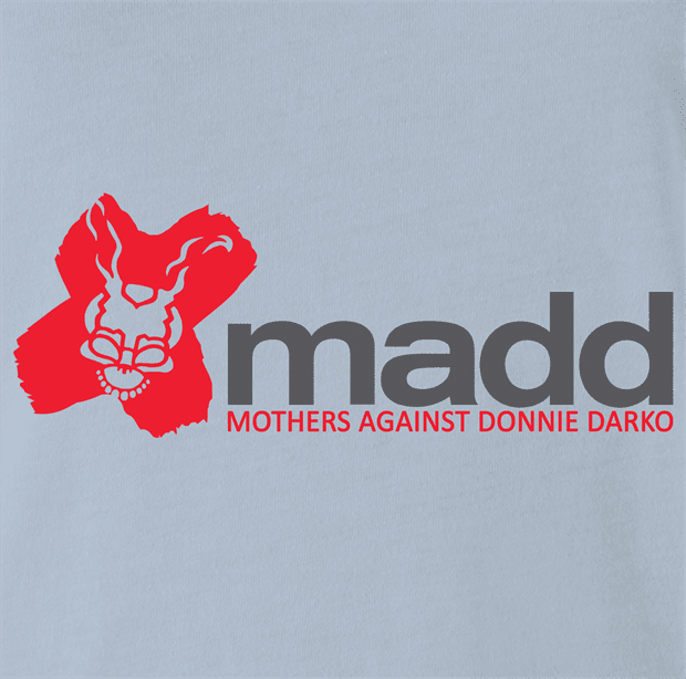 Funny Mothers Against Donnie Darko Frank The Rabbit Parody light blue t-shirt
