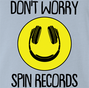funny don't worry be happy DJ parody t-shirt men's light blue