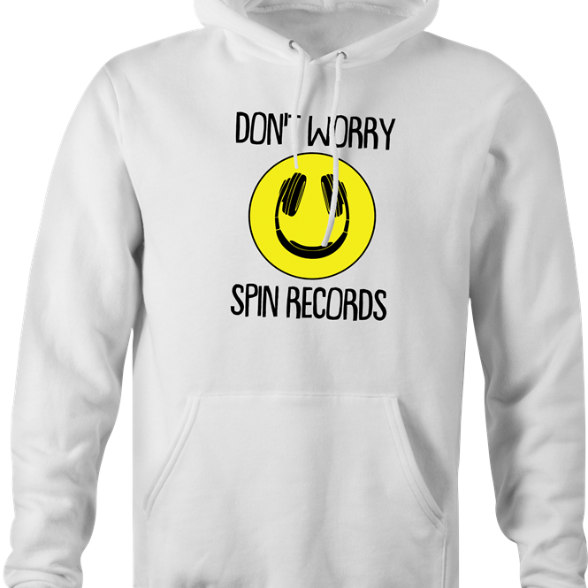 funny don't worry be happy DJ parody hoodie men's white