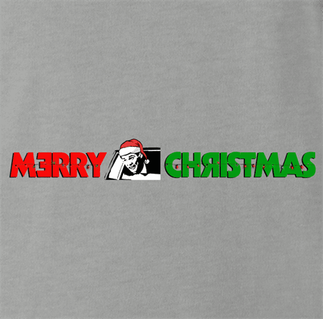 funny and Hilarious Lloyd Christmas wearing Sanata hat Happy Holidays dumb and dumber Parody t-shirt grey