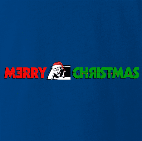 funny and Hilarious Lloyd Christmas wearing Sanata hat Happy Holidays dumb and dumber Parody t-shirt Royal Blue