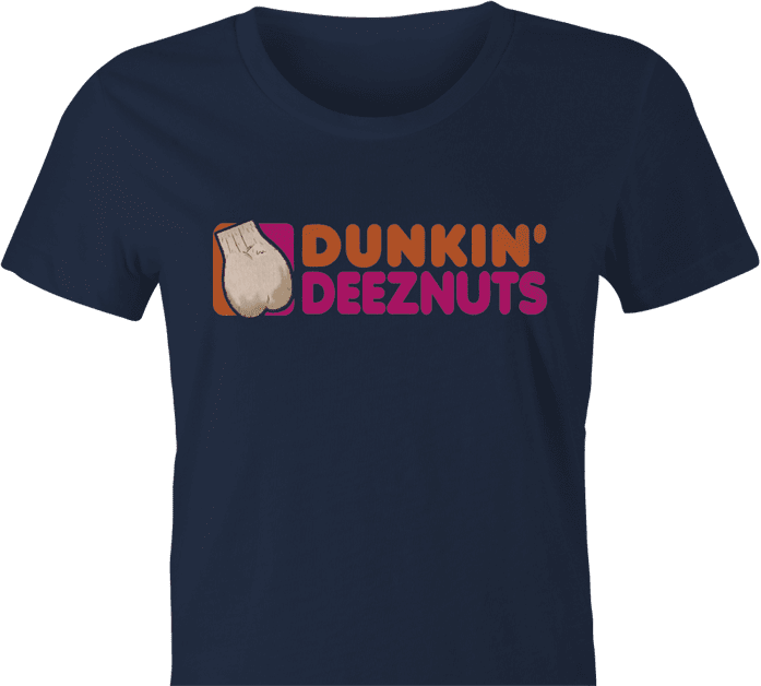 funny deez nuts women's navy coffee shop t-shirt 