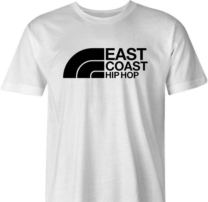 funny east coast hip hop northface rap parody t-shirt white men's 