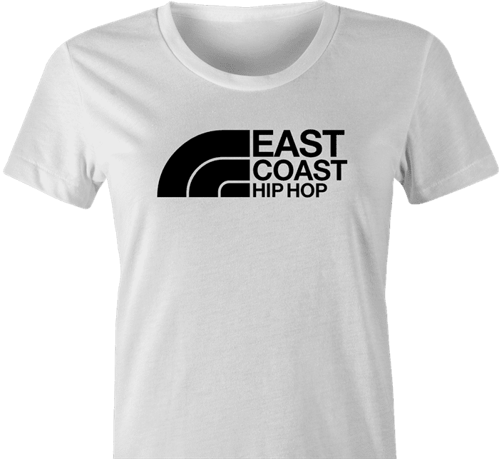 funny east coast hip hop northface rap parody t-shirt white women's 