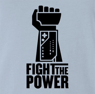 funny fight the power nintendo power glove light blue t-shirt