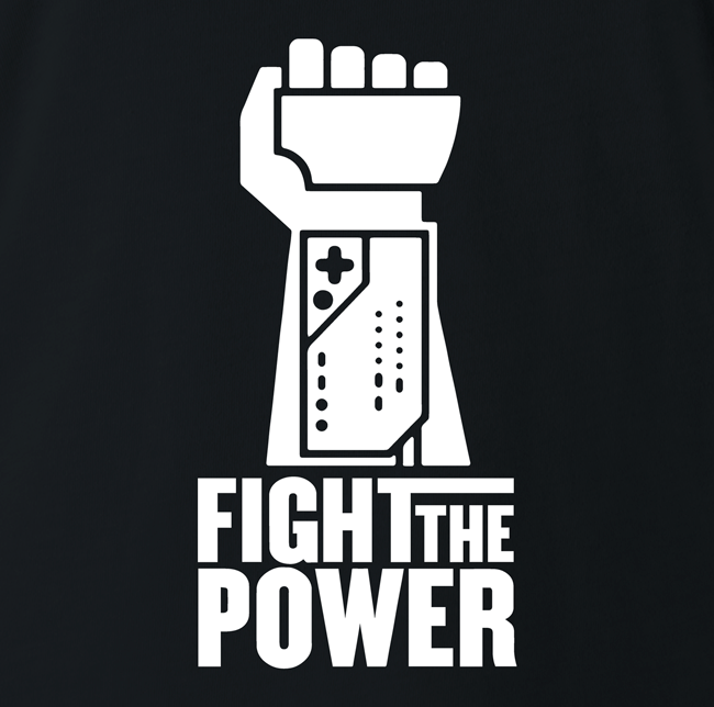 funny fight the power nintendo power glove black t-shirt