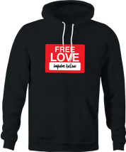 funny free love, inquire below parody black hoodie